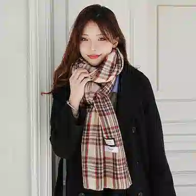 纳兰杜 经典格子保暖   潮流小清新加厚高级感 小众个性 绒线围巾 女款 米色/绿色