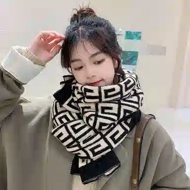 纳兰杜 秋冬 针织 加厚 毛线百搭时尚韩版防风防寒保暖护脖子 绒线围巾 女款 卡其色/黑色/绿色