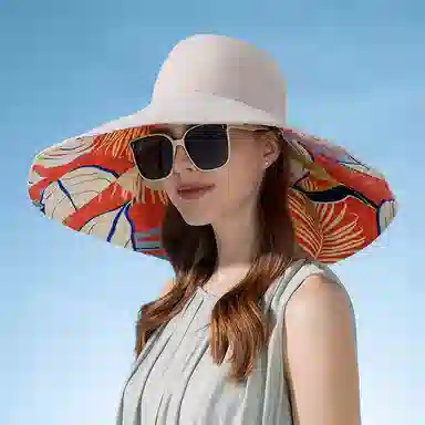 纳兰杜 时尚潮流大帽檐设计遮阳帽防紫外线旅游出行  棉 防晒帽 女款