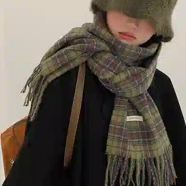 纳兰杜 长款流苏氛围感防风防寒 绒线围巾 女款 绿色