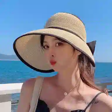 纳兰杜 大帽檐遮阳户外防紫外线空顶帽出行通勤显脸小太阳帽 织物 防晒帽 女款 米色