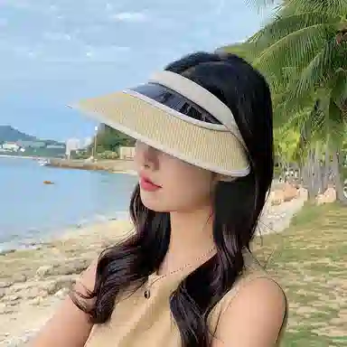 纳兰杜 个性潮流太阳帽休闲遮阳运动款透气户外骑行空顶帽 织物 防晒帽 女款 米色/卡其色/黑色/粉色