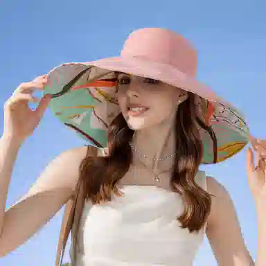 纳兰杜 时尚潮流大帽檐设计遮阳帽防紫外线旅游出行  棉 防晒帽 女款