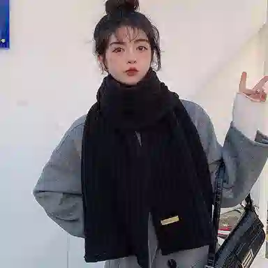 纳兰杜 小清新纯色保暖简约外搭防寒围脖礼盒装 聚酯纤维 绒线围巾 男女同款情侣款 黑色