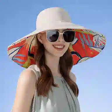 纳兰杜 时尚潮流大帽檐设计遮阳帽防紫外线旅游出行  棉 防晒帽 女款