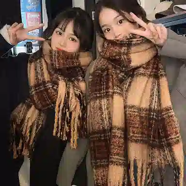 纳兰杜 拼色长款流苏软糯复古风穿搭 聚酯纤维 女款 棕色
