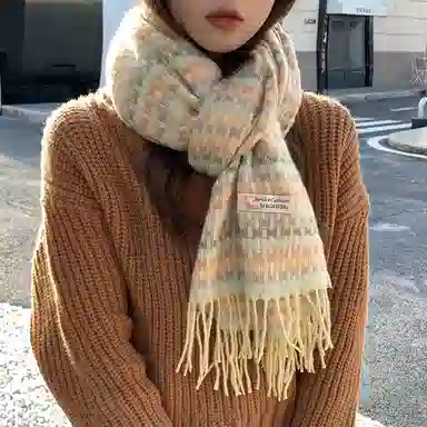 纳兰杜 甜美小清新流苏款 两用文艺氛围感可爱 围脖 女款 鹅黄色