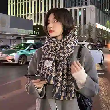 纳兰杜 围脖 千鸟格小清新针织高级感时尚潮流氛围感穿搭 绒线围巾 女款