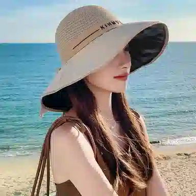 纳兰杜 夏季防紫外线百搭时尚休闲沙滩遮阳帽露营户外旅行太阳帽 织物 防晒帽 女款