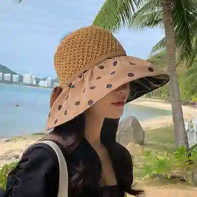 纳兰杜 超大帽檐旅行露营沙滩太阳帽防紫外线韩版遮阳帽 织物（涤纶） 防晒帽 女款 卡其色/黑色/米色