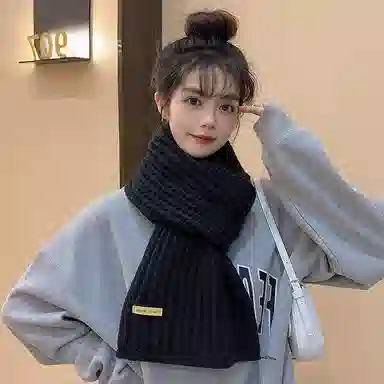 纳兰杜 小清新纯色保暖简约外搭防寒围脖礼盒装 聚酯纤维 绒线围巾 男女同款情侣款 黑色