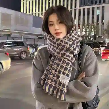 纳兰杜 围脖 千鸟格小清新针织高级感时尚潮流氛围感穿搭 绒线围巾 女款