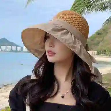 纳兰杜 简约百搭潮流大帽檐太阳帽显脸小遮阳防紫外线户外旅游出行 织物 防晒帽 女款
