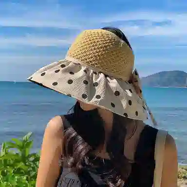 纳兰杜 超大帽檐旅行露营沙滩太阳帽防紫外线韩版遮阳帽 织物（涤纶） 防晒帽 女款 卡其色/黑色/米色