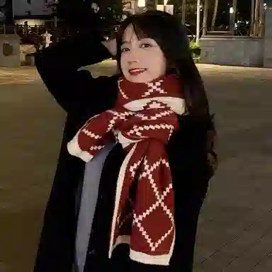 纳兰杜 氛围感韩版时尚潮流保暖百搭穿搭秋冬 腈纶 绒线围巾 女款 红配米