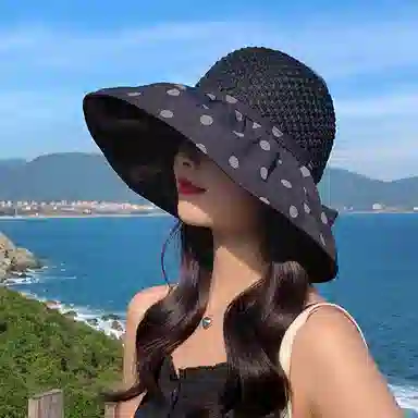 纳兰杜 超大帽檐旅行露营沙滩太阳帽防紫外线韩版遮阳帽 织物（涤纶） 防晒帽 女款 卡其色/黑色/米色