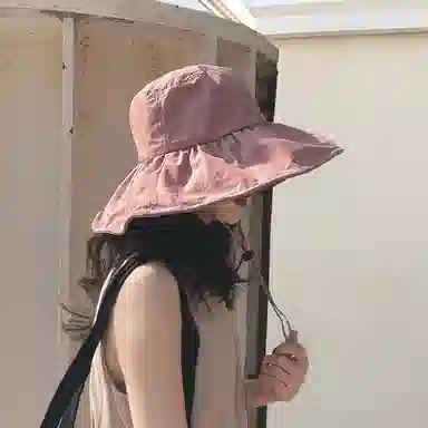 纳兰杜 超大帽檐遮阳防紫外线夏季显脸小太阳帽 涤纶 防晒帽 女款 粉色/子夜黑/驼色