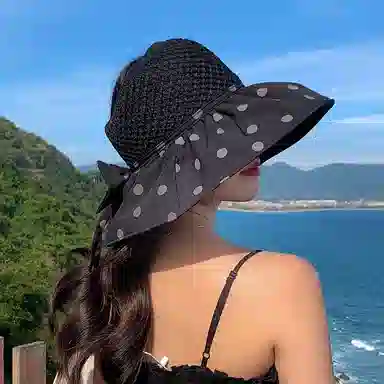 纳兰杜 超大帽檐旅行露营沙滩太阳帽防紫外线韩版遮阳帽 织物（涤纶） 防晒帽 女款 卡其色/黑色/米色