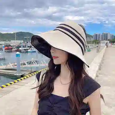 纳兰杜 韩版显脸小高级感休闲时尚沙滩遮阳超大 织物 防晒帽 女款