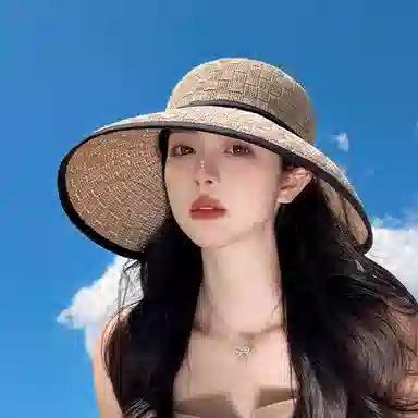 纳兰杜 韩版大帽檐高级感户外旅行防紫外线 织物 防晒帽 女款 卡其色/灰色/粉色