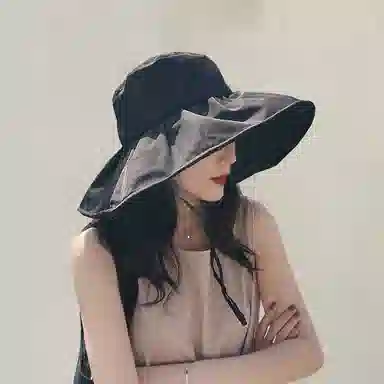 纳兰杜 超大帽檐遮阳防紫外线夏季显脸小太阳帽 涤纶 防晒帽 女款 粉色/子夜黑/驼色