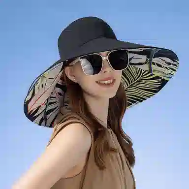 纳兰杜 时尚潮流大帽檐设计遮阳帽防紫外线旅游出行  棉 防晒帽 女款