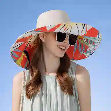 纳兰杜 时尚潮流大帽檐设计遮阳帽防紫外线旅游出行  棉 防晒帽 女款