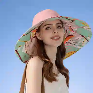 纳兰杜 时尚潮流大帽檐设计遮阳帽防紫外线旅游出行  棉 防晒帽 女款