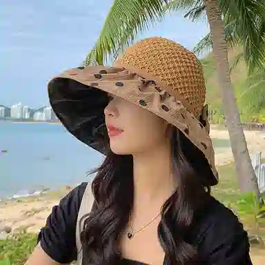 纳兰杜 超大帽檐旅行露营沙滩太阳帽防紫外线韩版遮阳帽 织物（涤纶） 防晒帽 女款 卡其色/黑色/米色