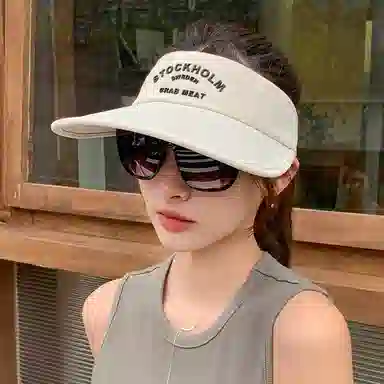 纳兰杜 小众个性潮流遮阳帽户外旅游百搭时尚休闲防紫外线太阳帽 织物 防晒帽 女款 卡其/米色/黑色/粉色