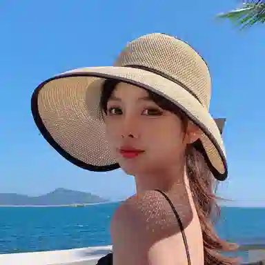 纳兰杜 大帽檐遮阳户外防紫外线空顶帽出行通勤显脸小太阳帽 织物 防晒帽 女款 米色