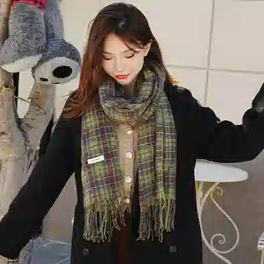 纳兰杜 长款流苏氛围感防风防寒 绒线围巾 女款 绿色