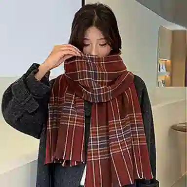 纳兰杜 百搭款加厚加绒保暖 韩版高级感时尚 绒线围巾 女款  红色