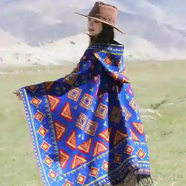 纳兰杜 旅游出行民族风保暖加厚彩色高级感 聚酯纤维 披肩 女款 多色可选