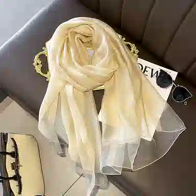 纳兰杜 韩版薄款优雅气质高级感法式配饰穿搭多功能绑带衬衣飘带 羊毛拼桑蚕丝 丝巾 女款 淡黄色/雪芽色/香芋紫