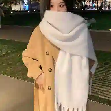 纳兰杜 流苏长款百搭时尚小清新保暖加厚 聚酯纤维 绒线围巾 女款 白色