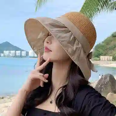 纳兰杜 简约百搭潮流大帽檐太阳帽显脸小遮阳防紫外线户外旅游出行 织物 防晒帽 女款