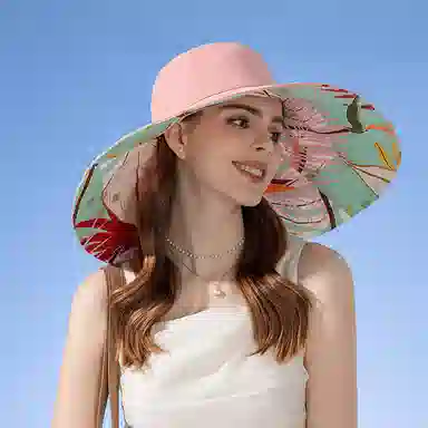 纳兰杜 时尚潮流大帽檐设计遮阳帽防紫外线旅游出行  棉 防晒帽 女款
