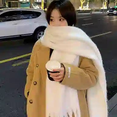 纳兰杜 流苏长款百搭时尚小清新保暖加厚 聚酯纤维 绒线围巾 女款 白色