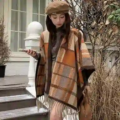 纳兰杜 流苏针织民族风异域拍照旅行旅游配饰穿搭高级感斗篷礼盒装保暖 披肩 女款 枫叶黄