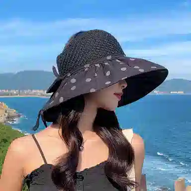 纳兰杜 超大帽檐旅行露营沙滩太阳帽防紫外线韩版遮阳帽 织物（涤纶） 防晒帽 女款 卡其色/黑色/米色