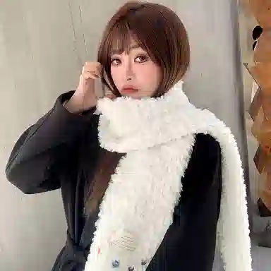 纳兰杜 毛绒可爱加厚保暖防风防寒百搭款高级感学生时尚 织物 绒线围巾 女款 白色