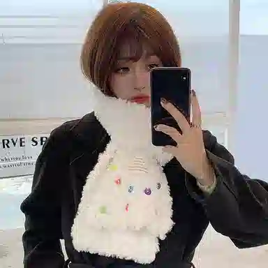 纳兰杜 毛绒可爱加厚保暖防风防寒百搭款高级感学生时尚 织物 绒线围巾 女款 白色