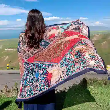 纳兰杜 国风针织民族风彩色加厚保暖旅游户外拼色 聚酯纤维 披肩 女款 多色可选