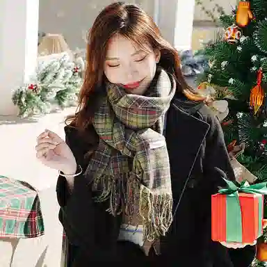 纳兰杜 长款流苏氛围感防风防寒 绒线围巾 女款 绿色