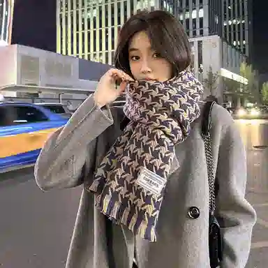 纳兰杜 围脖 千鸟格小清新针织高级感时尚潮流氛围感穿搭 绒线围巾 女款