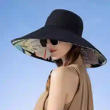 纳兰杜 时尚潮流大帽檐设计遮阳帽防紫外线旅游出行  棉 防晒帽 女款