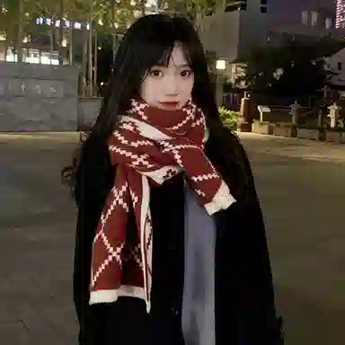 纳兰杜 氛围感韩版时尚潮流保暖百搭穿搭秋冬 腈纶 绒线围巾 女款 红配米