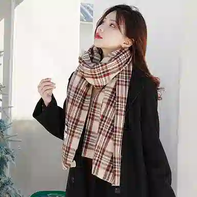 纳兰杜 经典格子保暖   潮流小清新加厚高级感 小众个性 绒线围巾 女款 米色/绿色