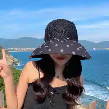 纳兰杜 超大帽檐旅行露营沙滩太阳帽防紫外线韩版遮阳帽 织物（涤纶） 防晒帽 女款 卡其色/黑色/米色